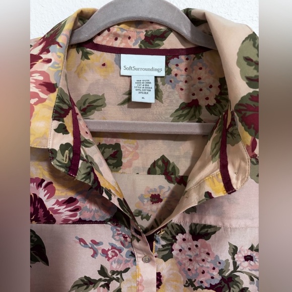 Soft Surroundings Floral Button-Down Shirt - Burgundy and Yellow - Picture 4 of 7